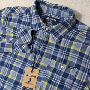 NEW Chubbies Classic Flannel Mens Med Blue The Blue Friday L/S Plaid Button Down